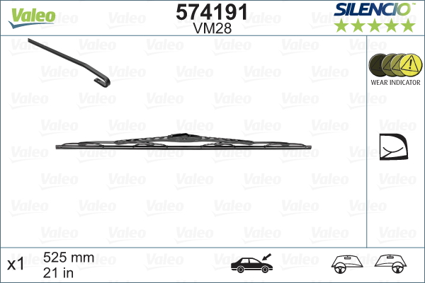 Valeo Silencio Tergicristallo VM28 Spazzola Tergicristallo Per Tutte Le Stagioni E Montaggio Perfetto, 525Mm Anteriore Confezione Da 1, Singola 574191