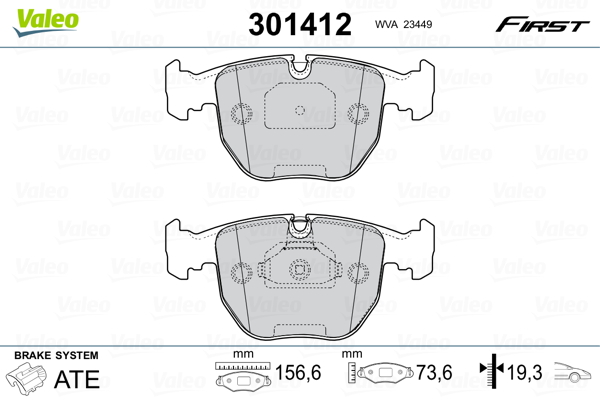 Valeo - Imbottiture Per Freni First - 301412 - Set Di 4 Imbottiture - Asse Anteriore - Completamente Dotato Di Accessori Montati.