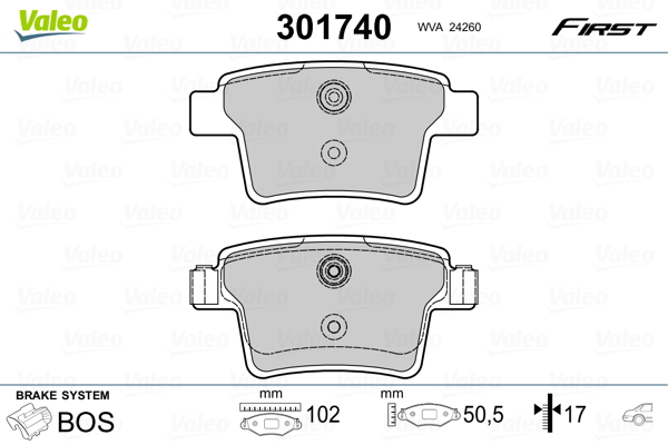 Valeo - Imbottiture Per Freni First - 301740 - Set Di 4 Imbottiture - Asse Posteriore - Completamente Dotato Di Accessori Montati.