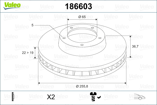 Valeo - Dischi Freno Oliati - 186603 - Confezione Contenente 2 Dischi Ventilati - Asse Anteriore - Design E Qualità Simili All'originale - Valeo, Esperto Di Frenatura Dal 1923