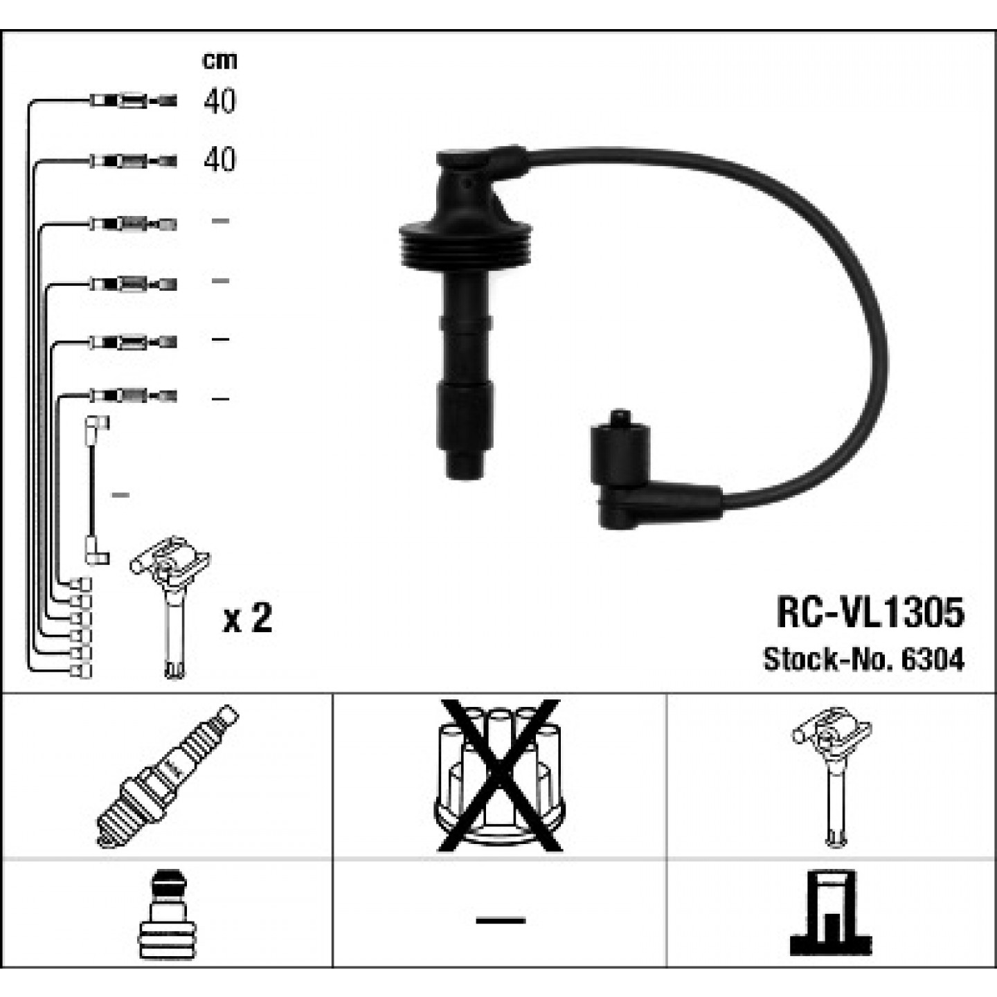 NGK 6304 Kit Cavi Candele - 2 Conduttori Per Volvo S40 E V40 (Fino Al 2004)