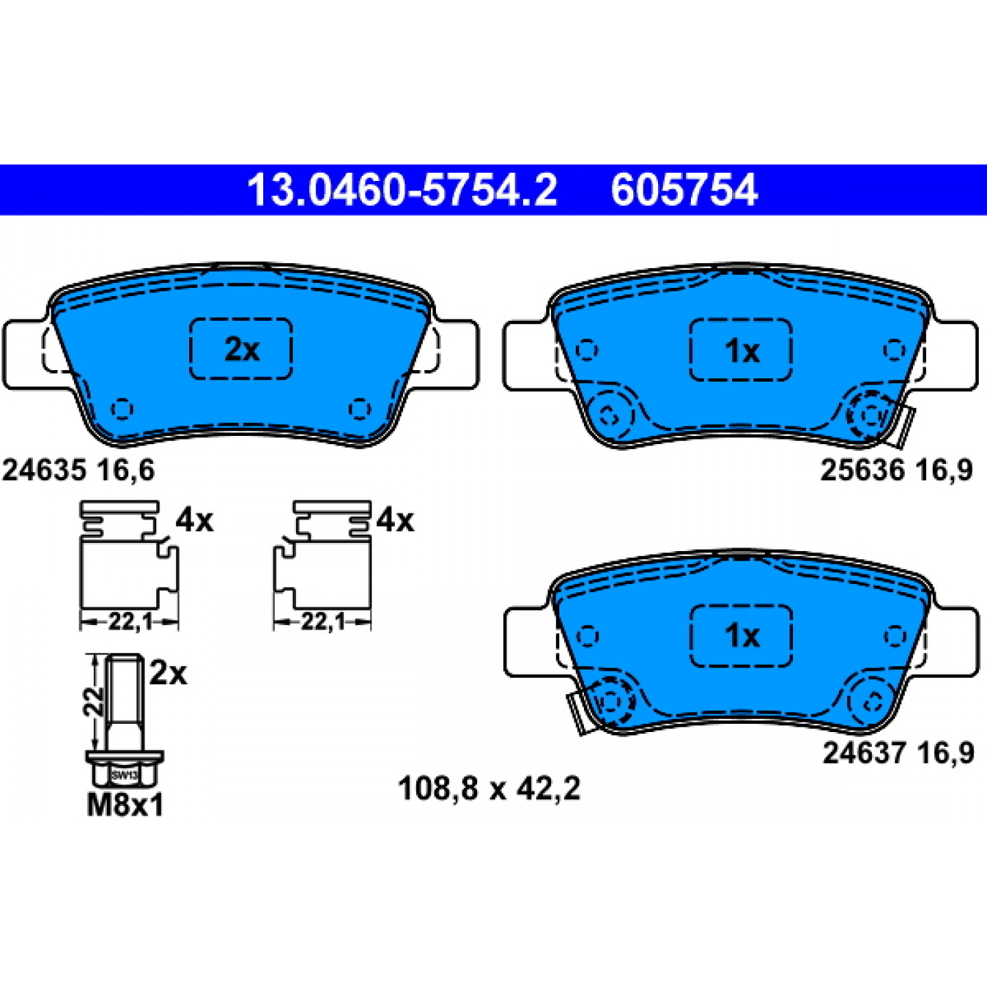 Kit pastiglie freno, Freno a disco ATE 13.0460-5754.2