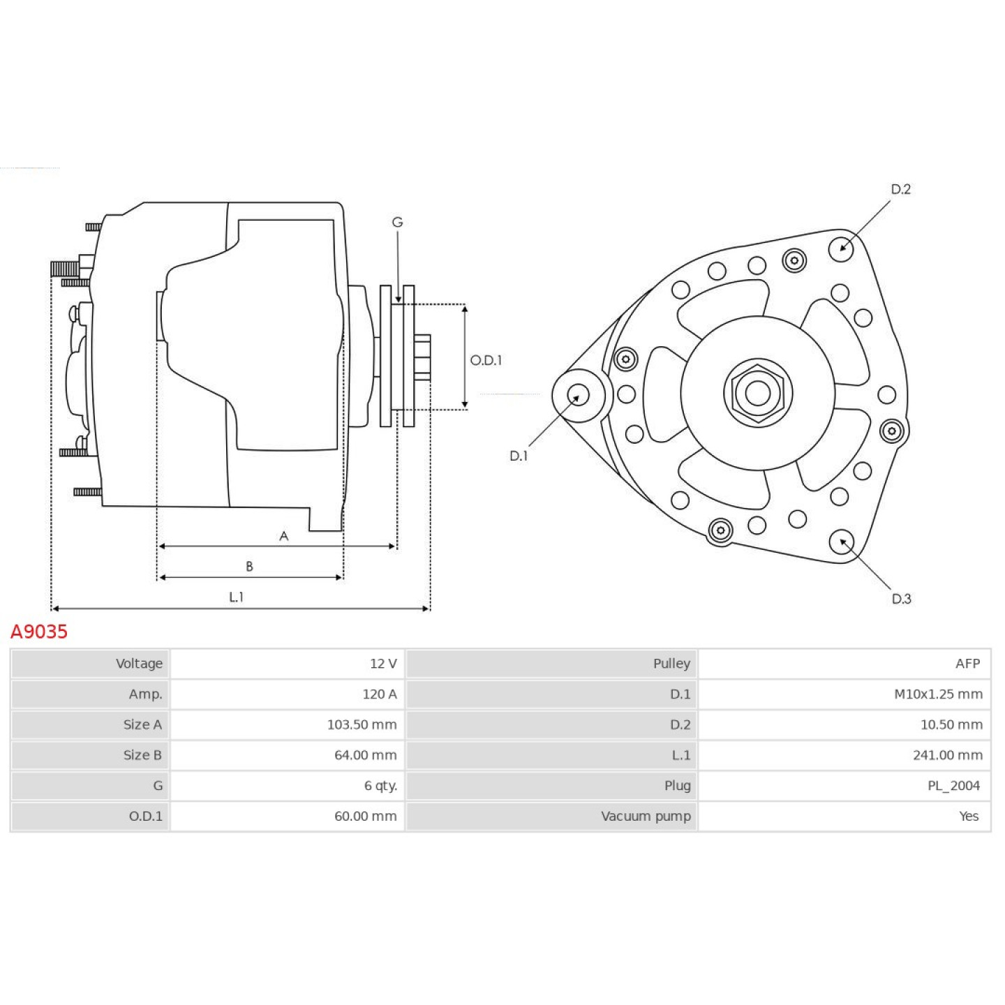 AS-PL A9035 Alternatore 12V, 120A - Ricambi auto