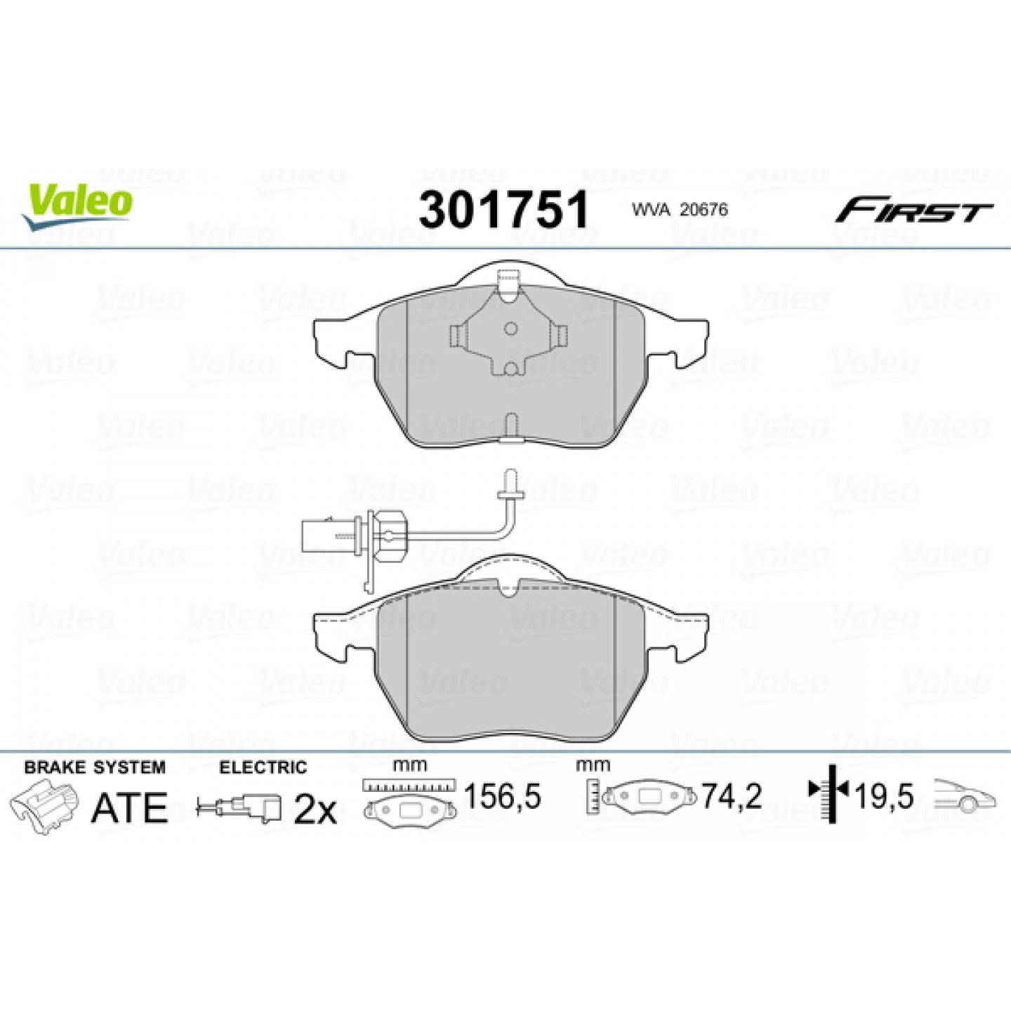 Kit pastiglie freno, Freno a disco VALEO 301751