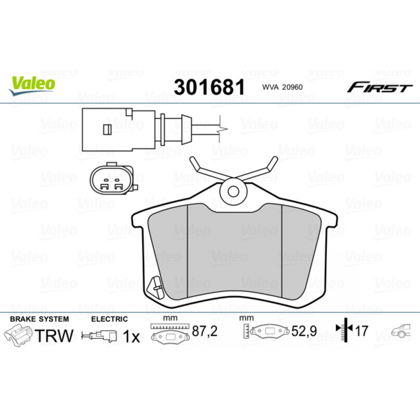 Sada brzdových destiček, kotoučová brzda VALEO 301681