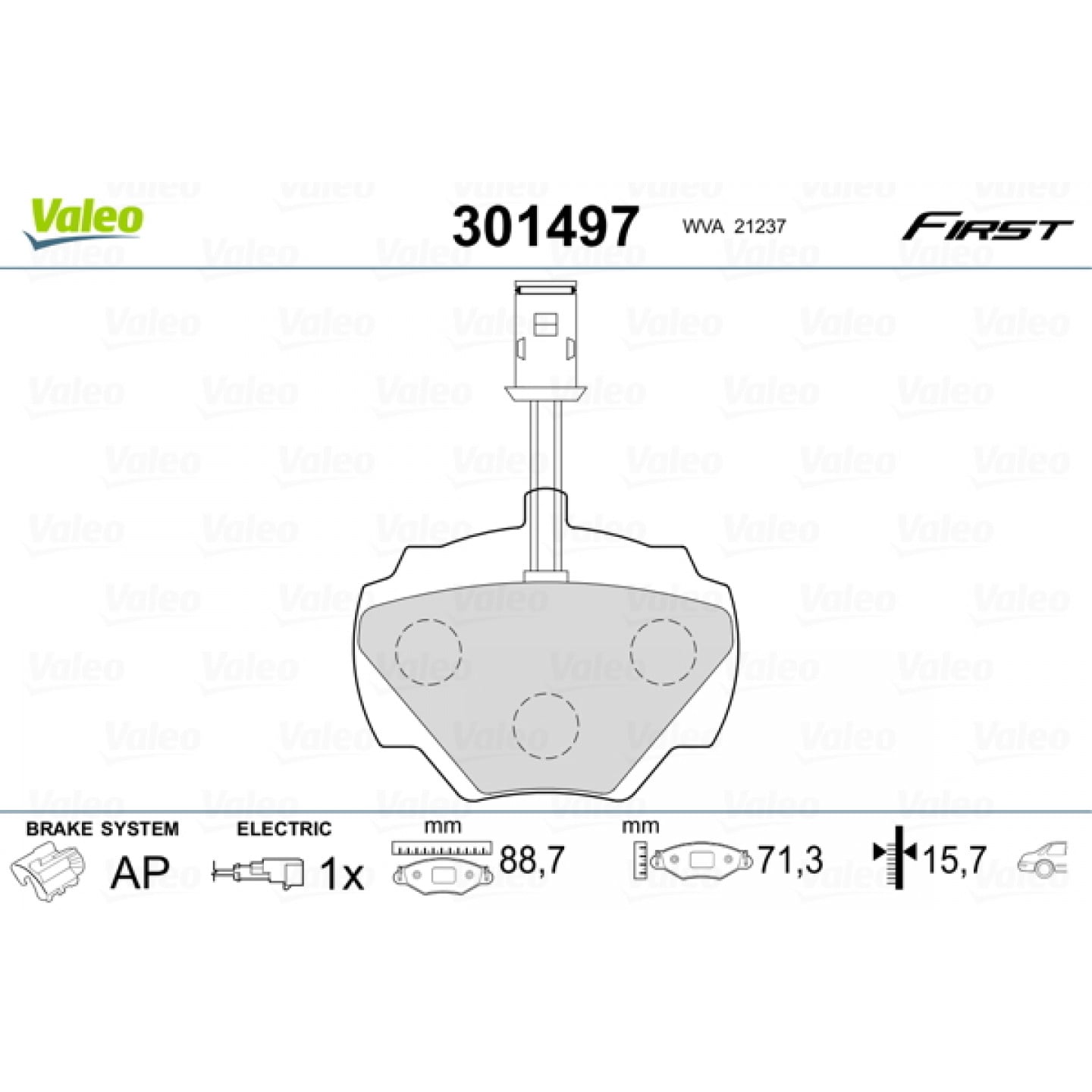 Kit de plaquettes de frein, frein à disque VALEO 301497