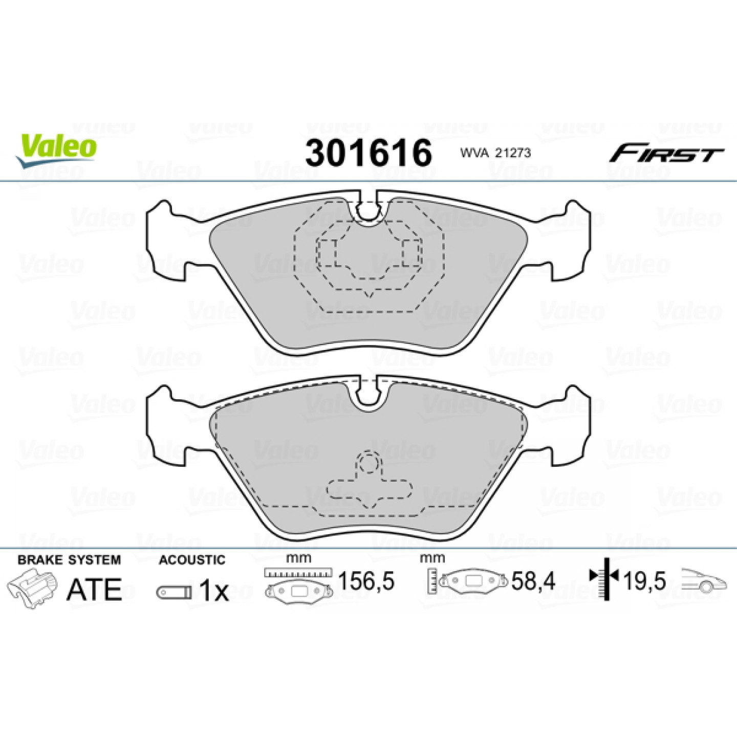 Kit de plaquettes de frein, frein à disque VALEO 301616