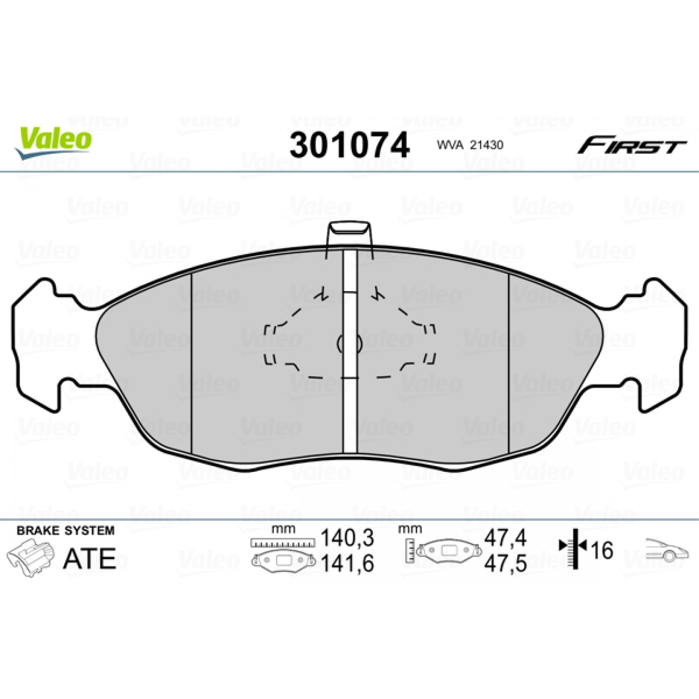Sada brzdových destiček, kotoučová brzda VALEO 301074