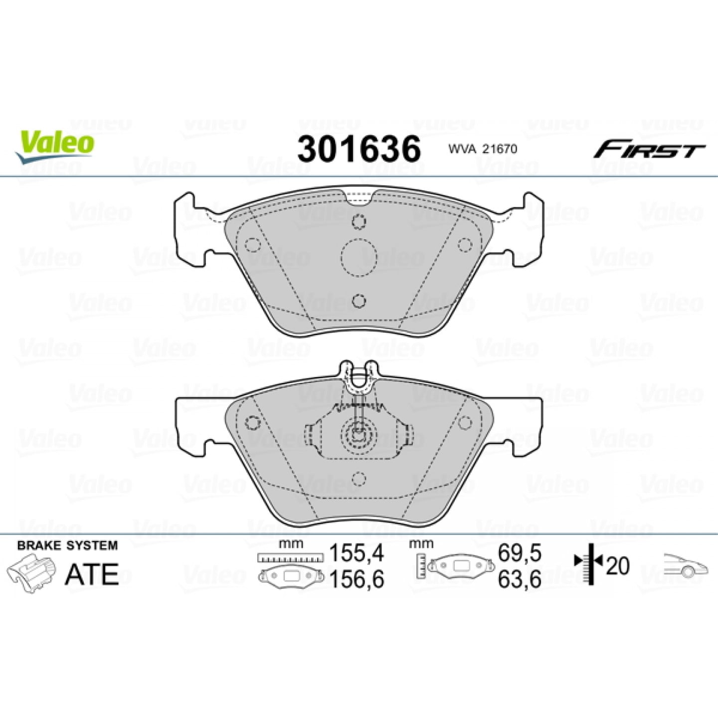 Kit de plaquettes de frein, frein à disque VALEO 301636