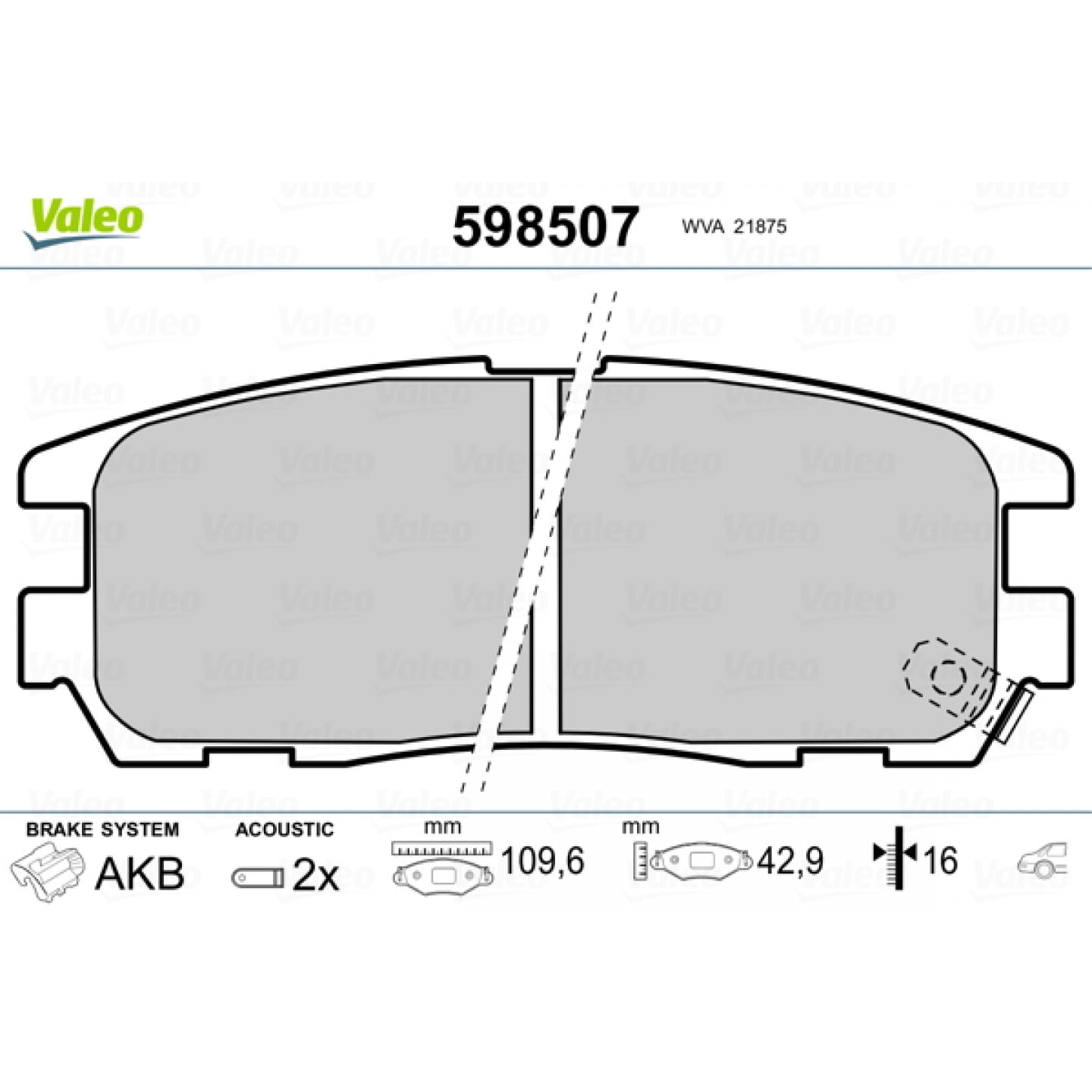 Kit de plaquettes de frein, frein à disque VALEO 598507