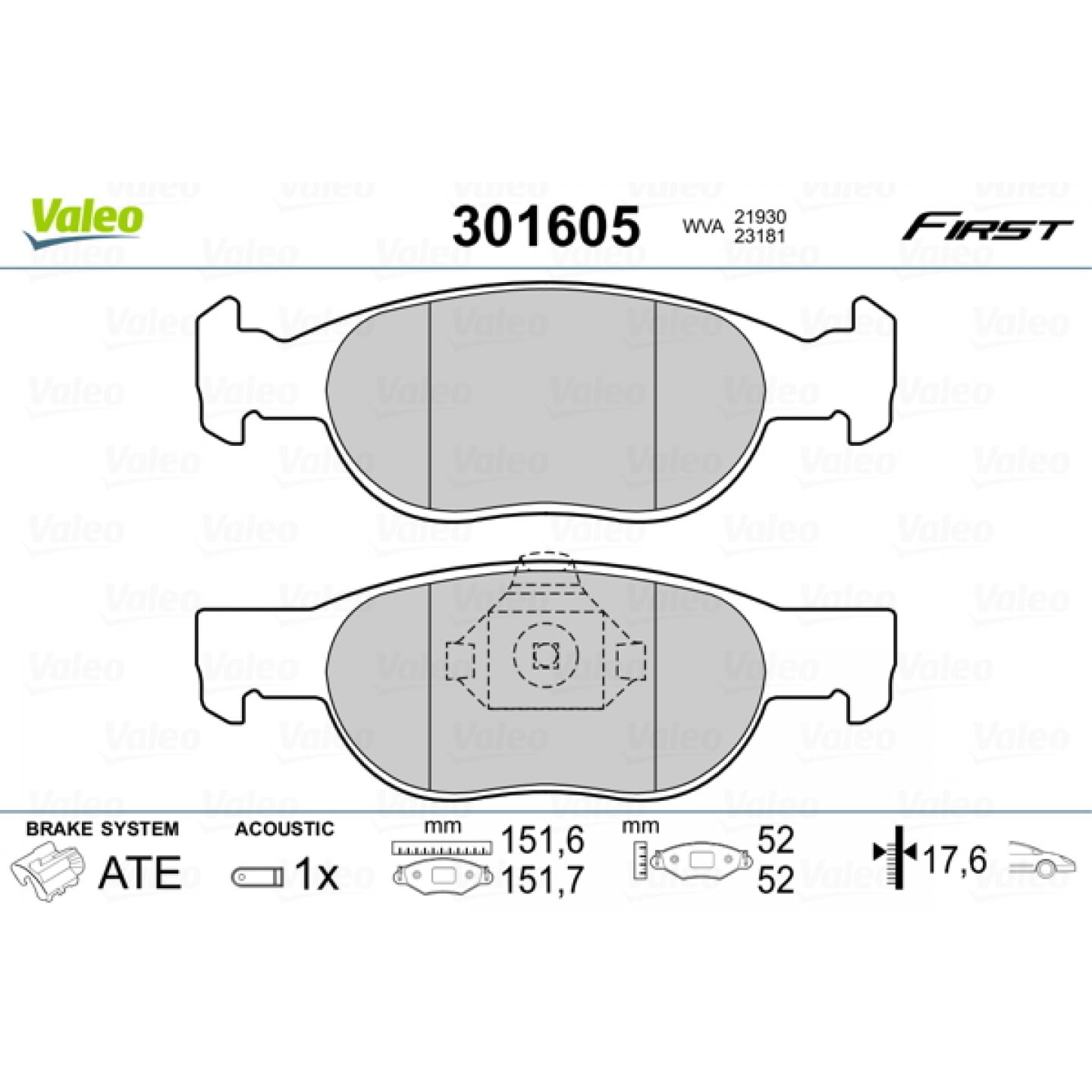 Kit de plaquettes de frein, frein à disque VALEO 301605