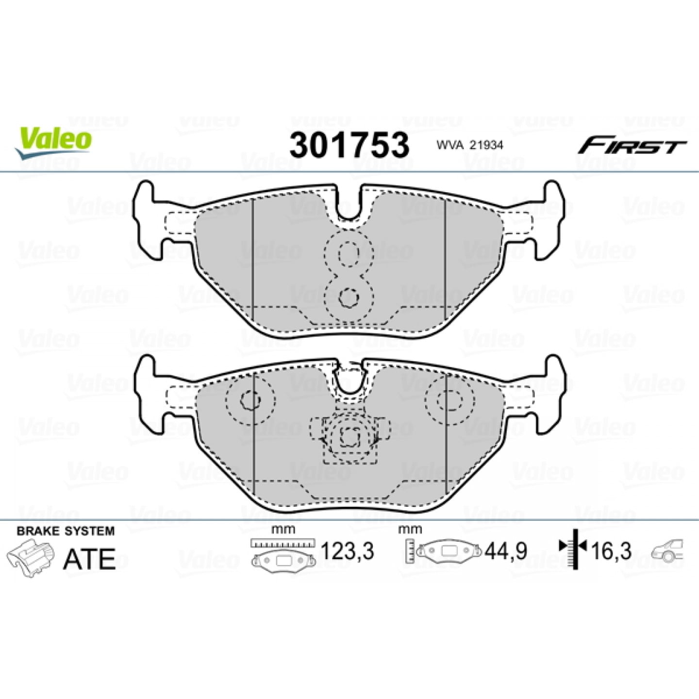 Sada brzdových destiček, kotoučová brzda VALEO 301753