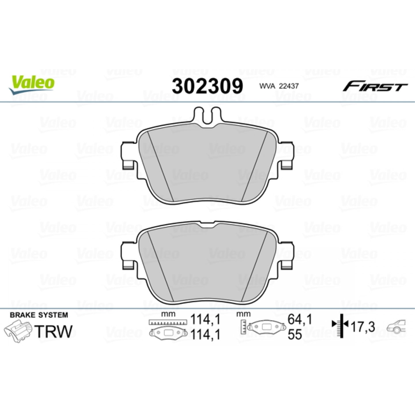 Sada brzdových destiček, kotoučová brzda VALEO 302309
