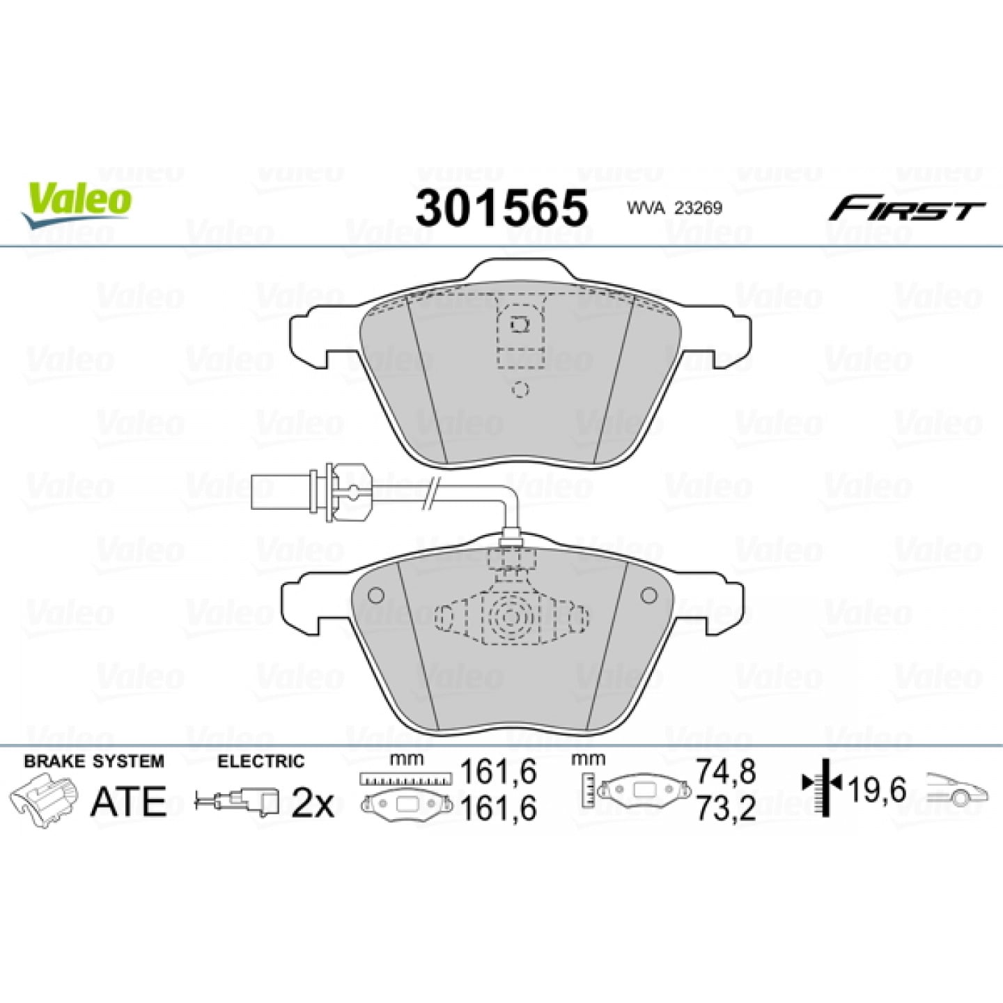 Kit de plaquettes de frein, frein à disque VALEO 301565