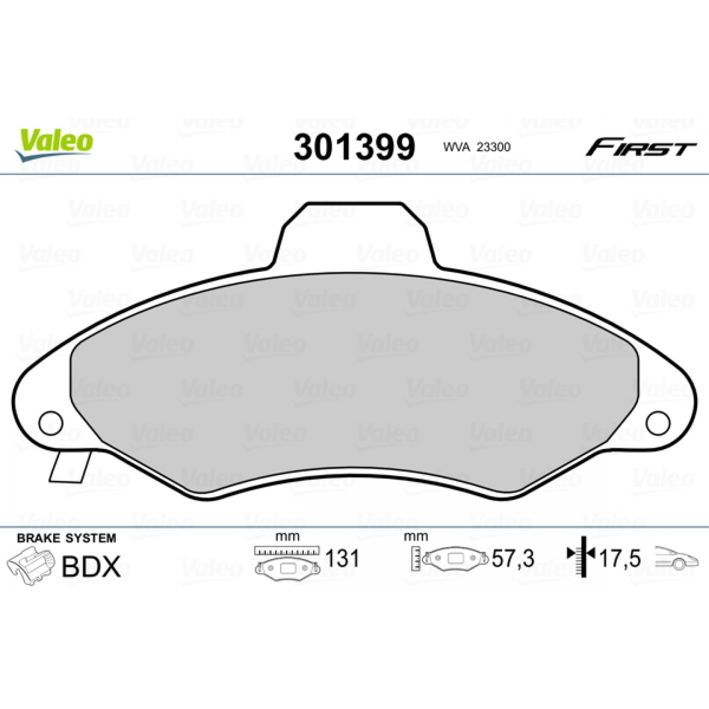 Kit de plaquettes de frein, frein à disque VALEO 301399