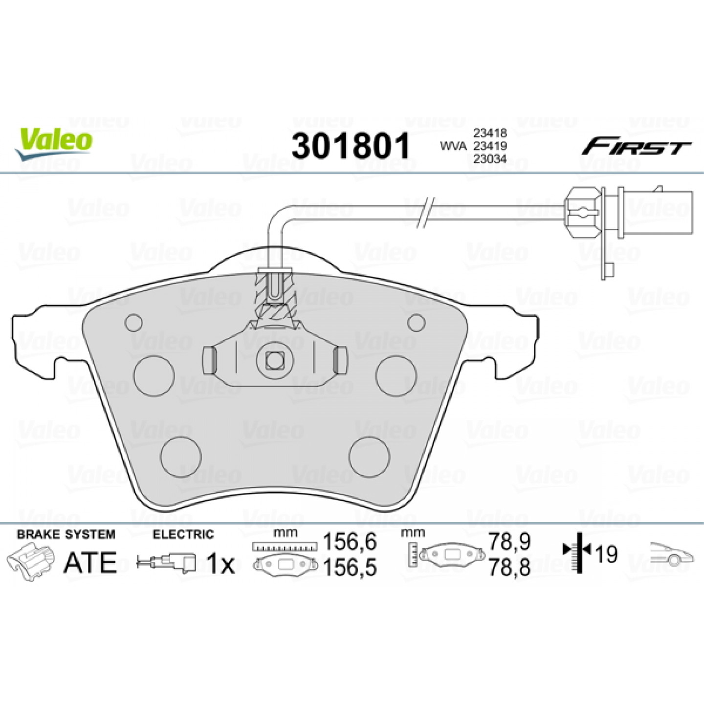 Kit pastiglie freno, Freno a disco VALEO 301801