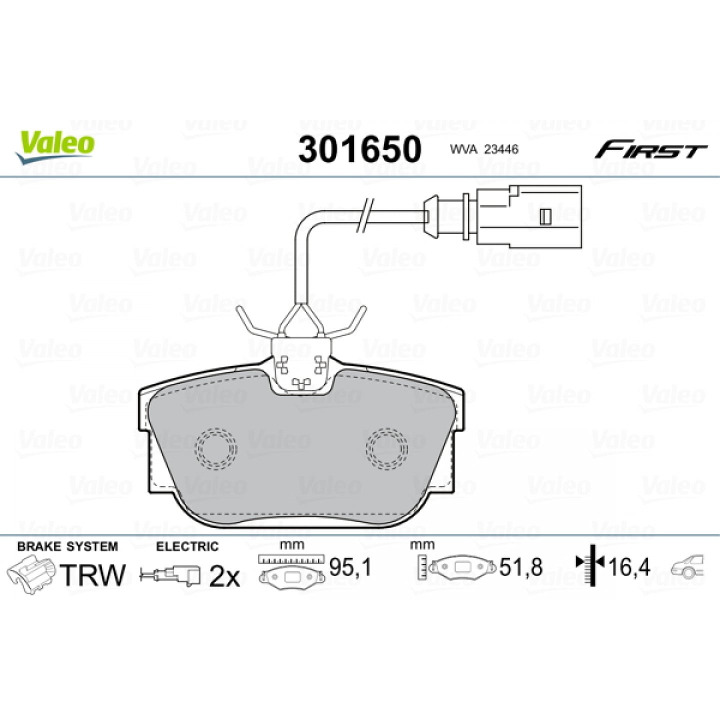 Sada brzdových destiček, kotoučová brzda VALEO 301650