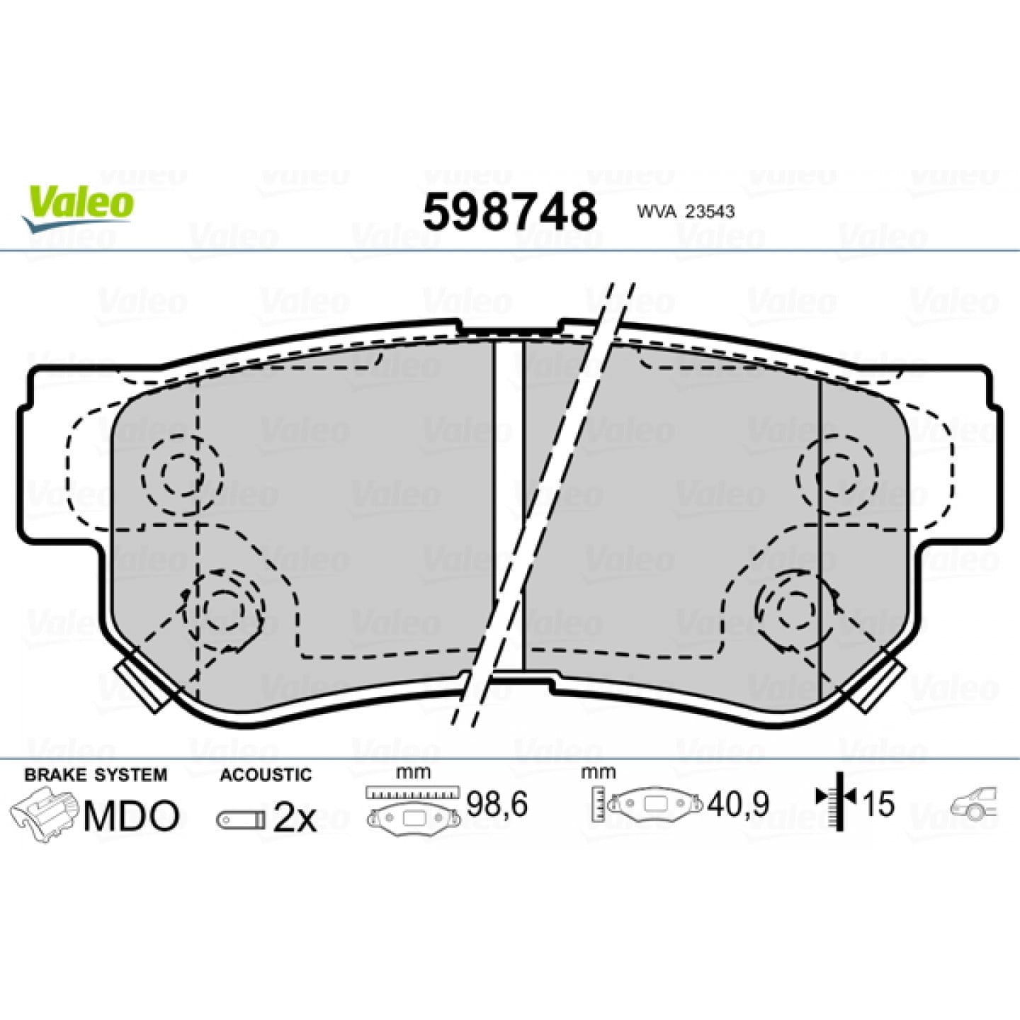 Kit de plaquettes de frein, frein à disque VALEO 598748