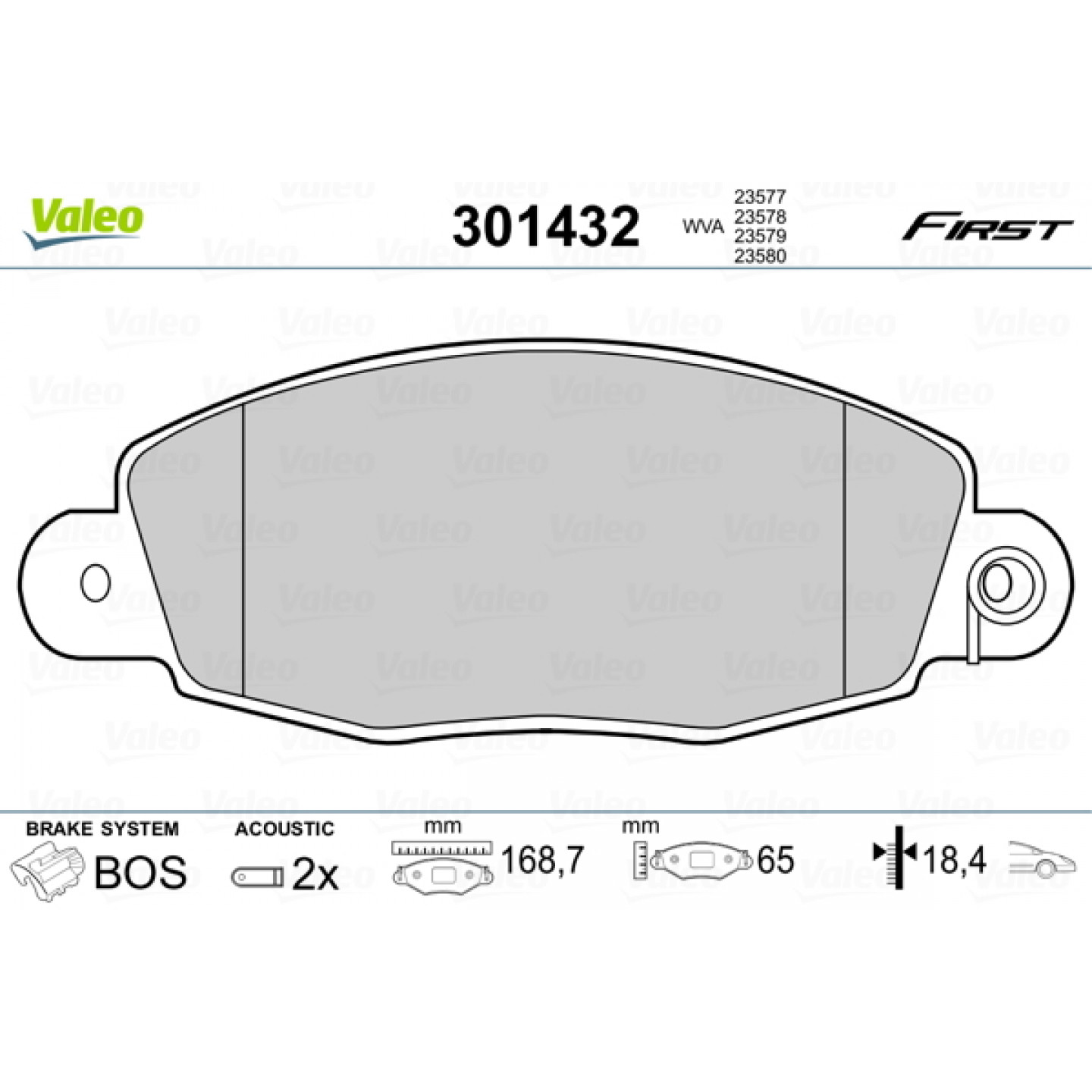 Sada brzdových destiček, kotoučová brzda VALEO 301432