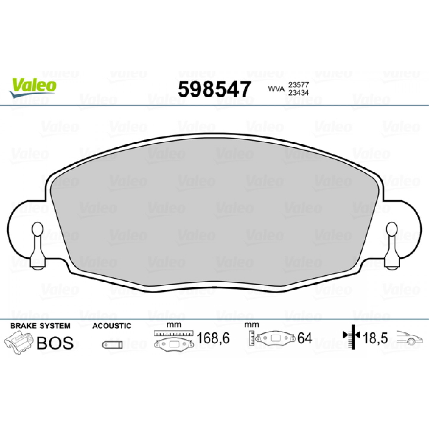 Kit de plaquettes de frein, frein à disque VALEO 598547