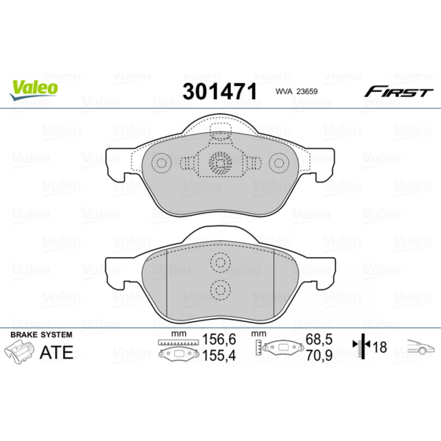 Sada brzdových destiček, kotoučová brzda VALEO 301471