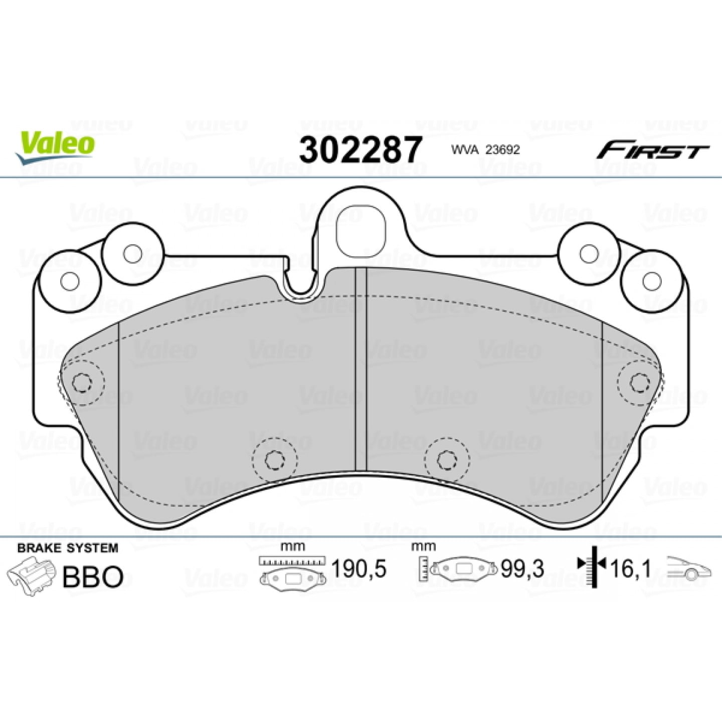 Sada brzdových destiček, kotoučová brzda VALEO 302287