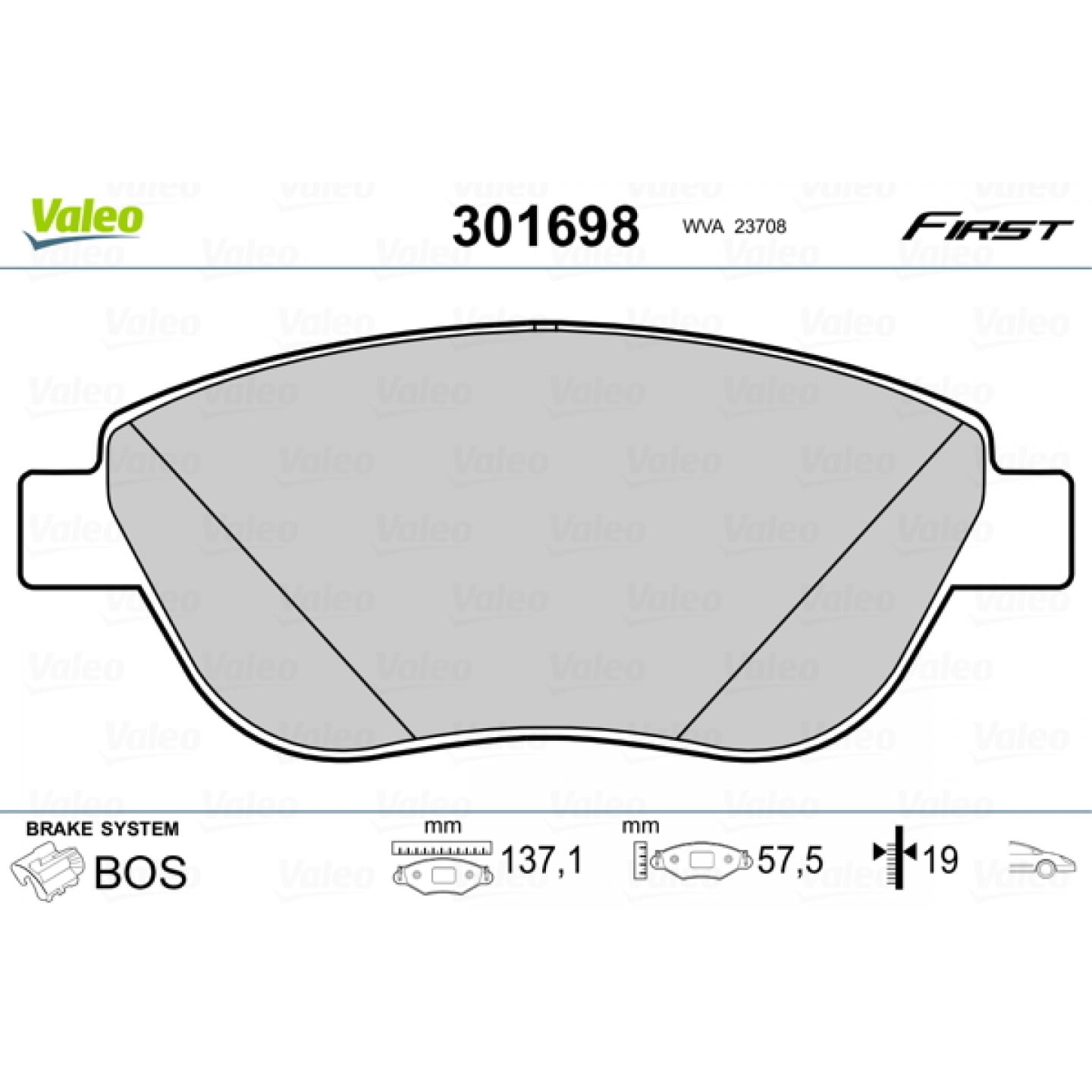 Kit de plaquettes de frein, frein à disque VALEO 301698