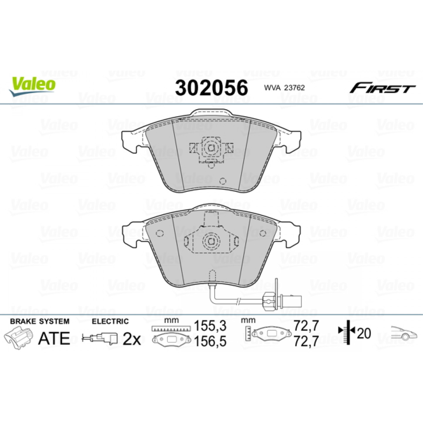 Sada brzdových destiček, kotoučová brzda VALEO 302056