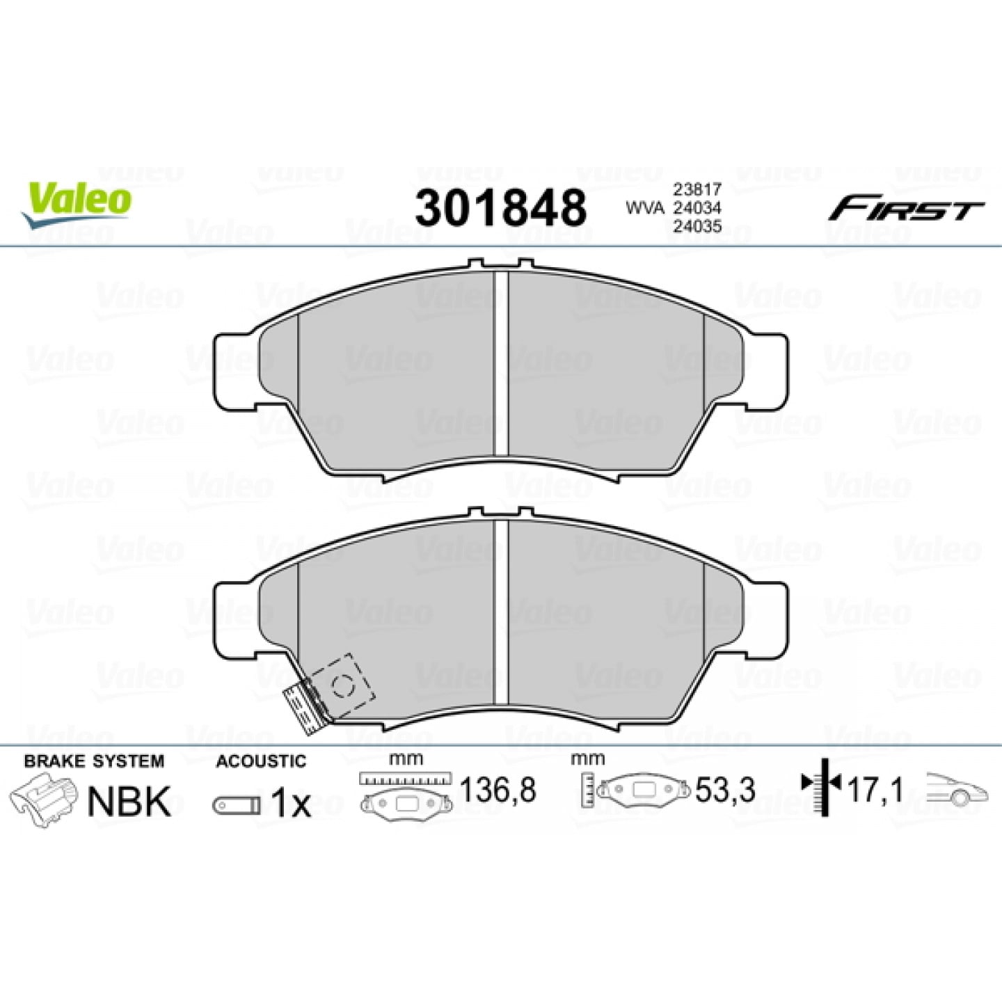 Kit pastiglie freno, Freno a disco VALEO 301848