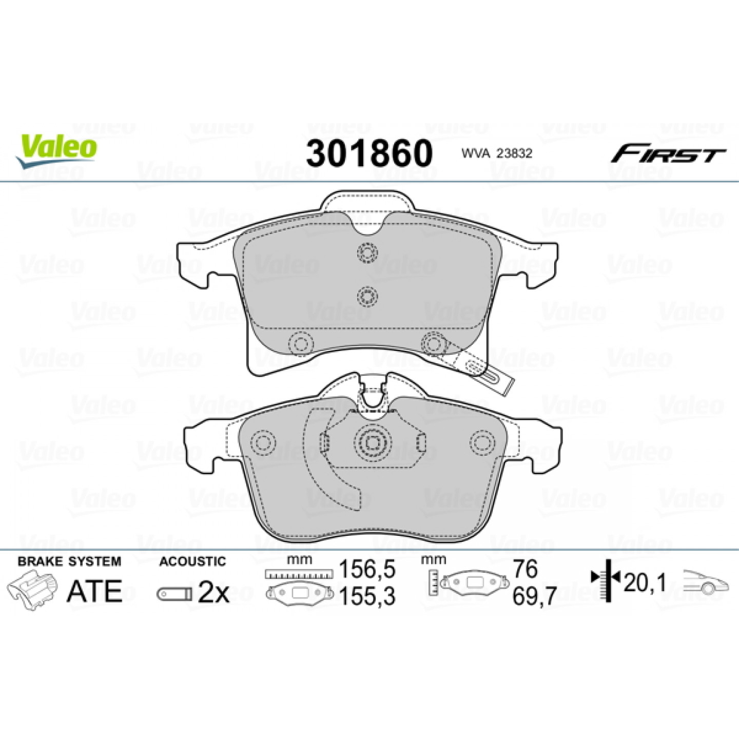 Kit de plaquettes de frein, frein à disque VALEO 301860