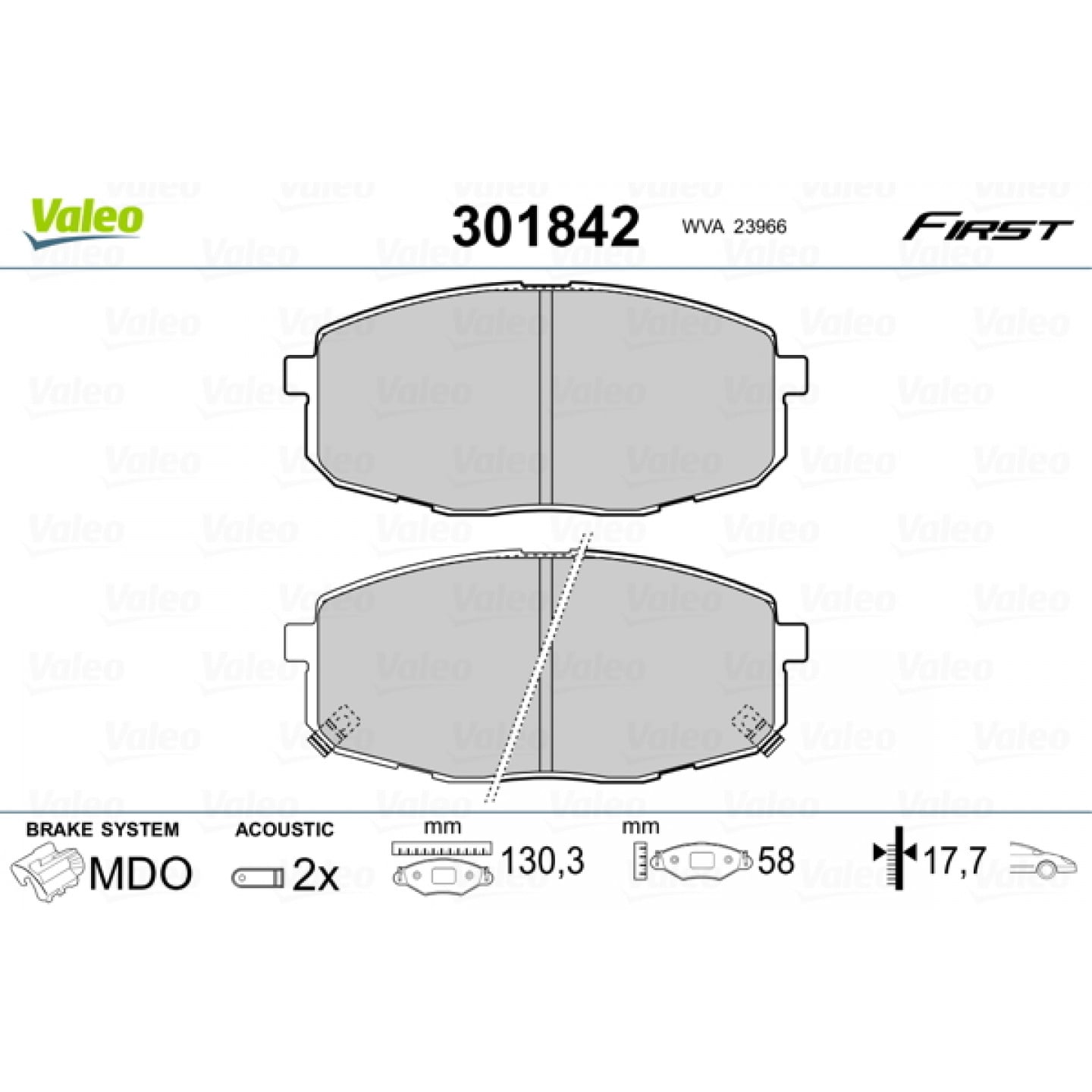 Kit de plaquettes de frein, frein à disque VALEO 301842