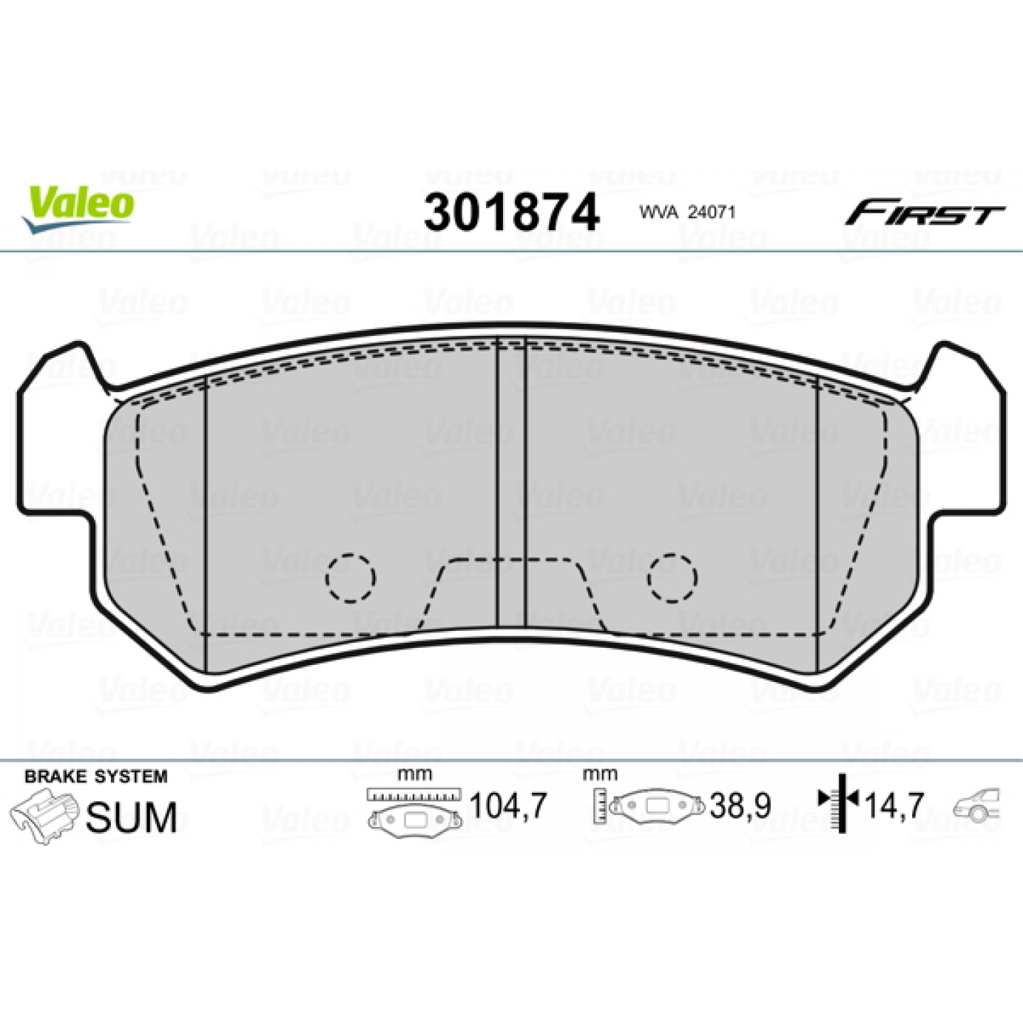 Kit de plaquettes de frein, frein à disque VALEO 301874