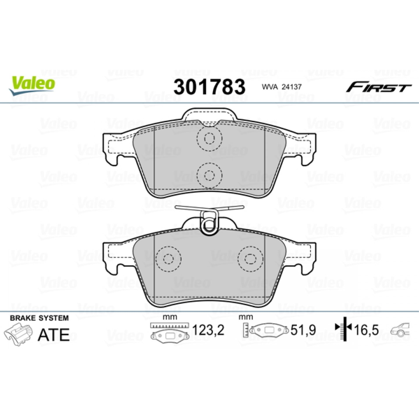 Sada brzdových destiček, kotoučová brzda VALEO 301783