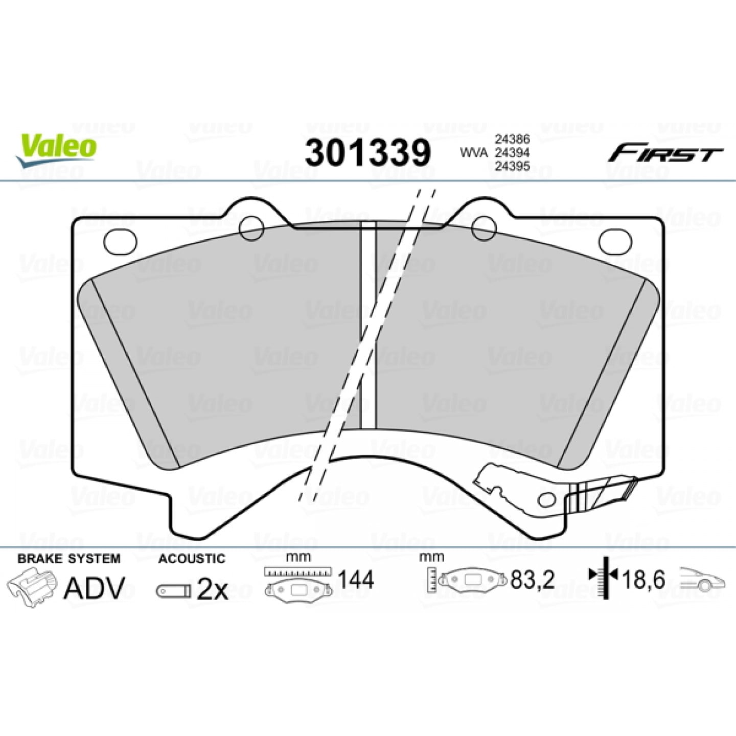 Kit pastiglie freno, Freno a disco VALEO 301339