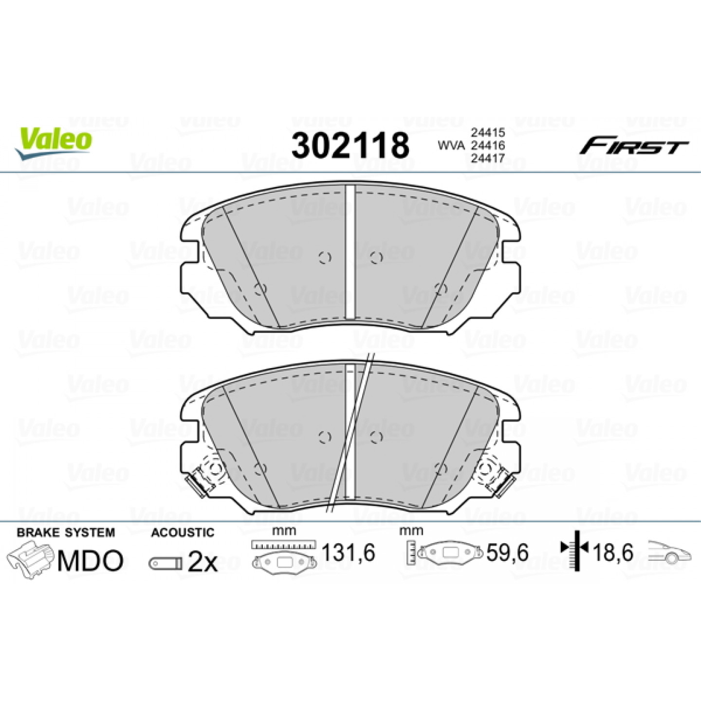 Sada brzdových destiček, kotoučová brzda VALEO 302118