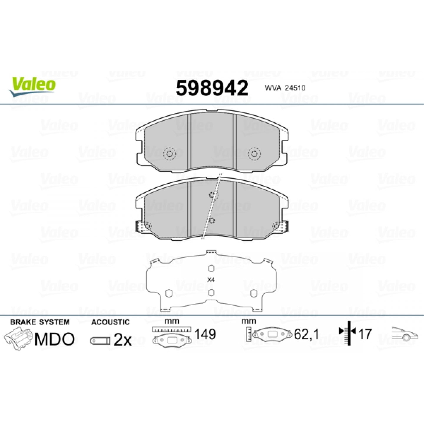 Sada brzdových destiček, kotoučová brzda VALEO 598942