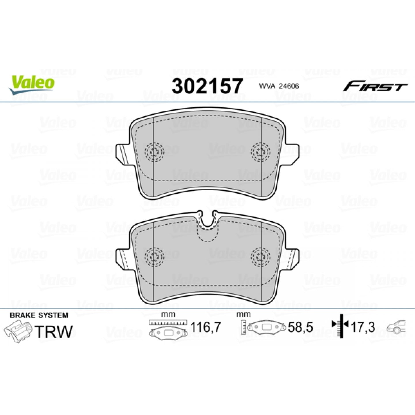 Sada brzdových destiček, kotoučová brzda VALEO 302157