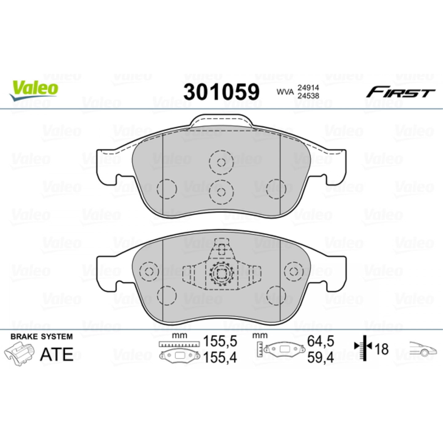 Kit pastiglie freno, Freno a disco VALEO 301059