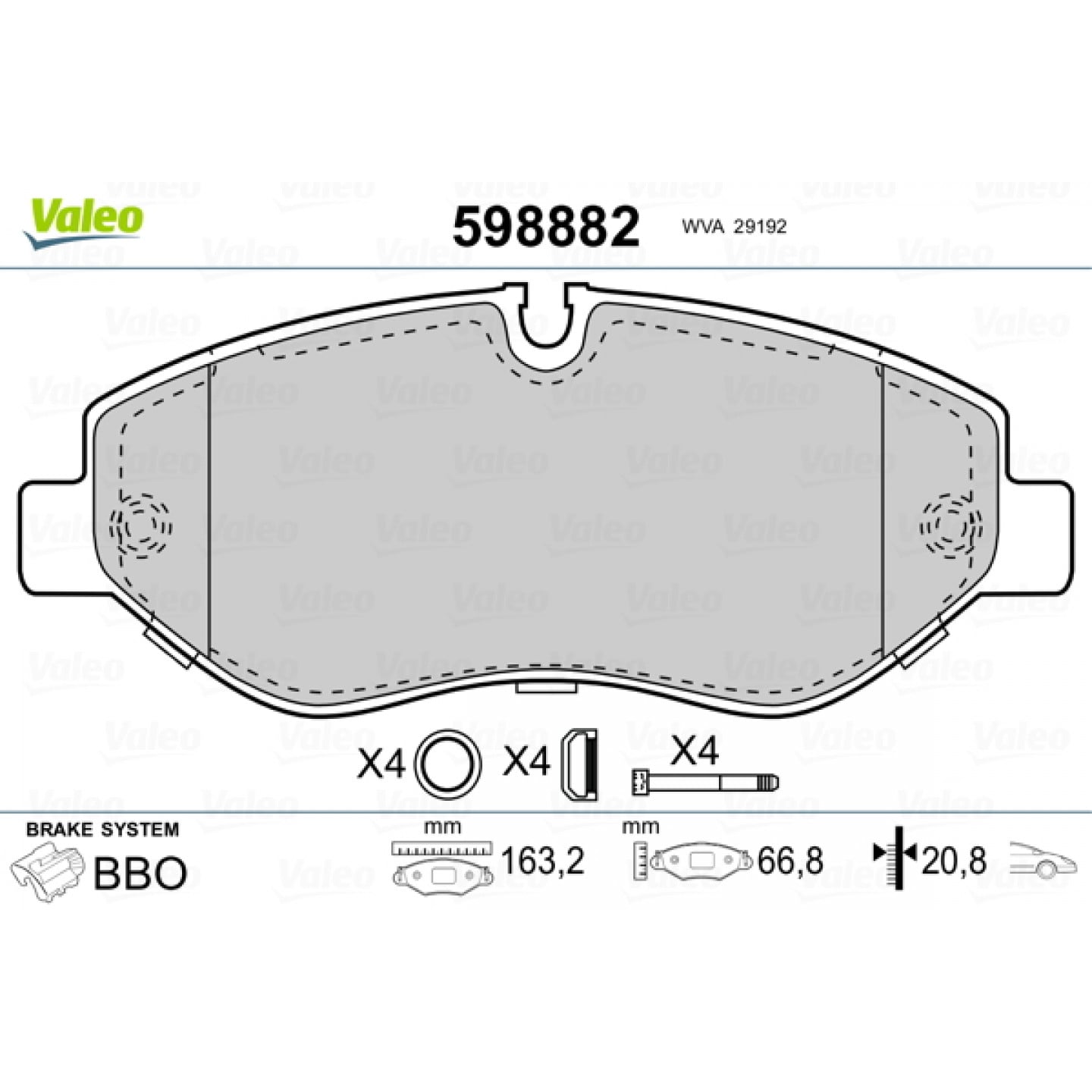 Kit de plaquettes de frein, frein à disque VALEO 598882