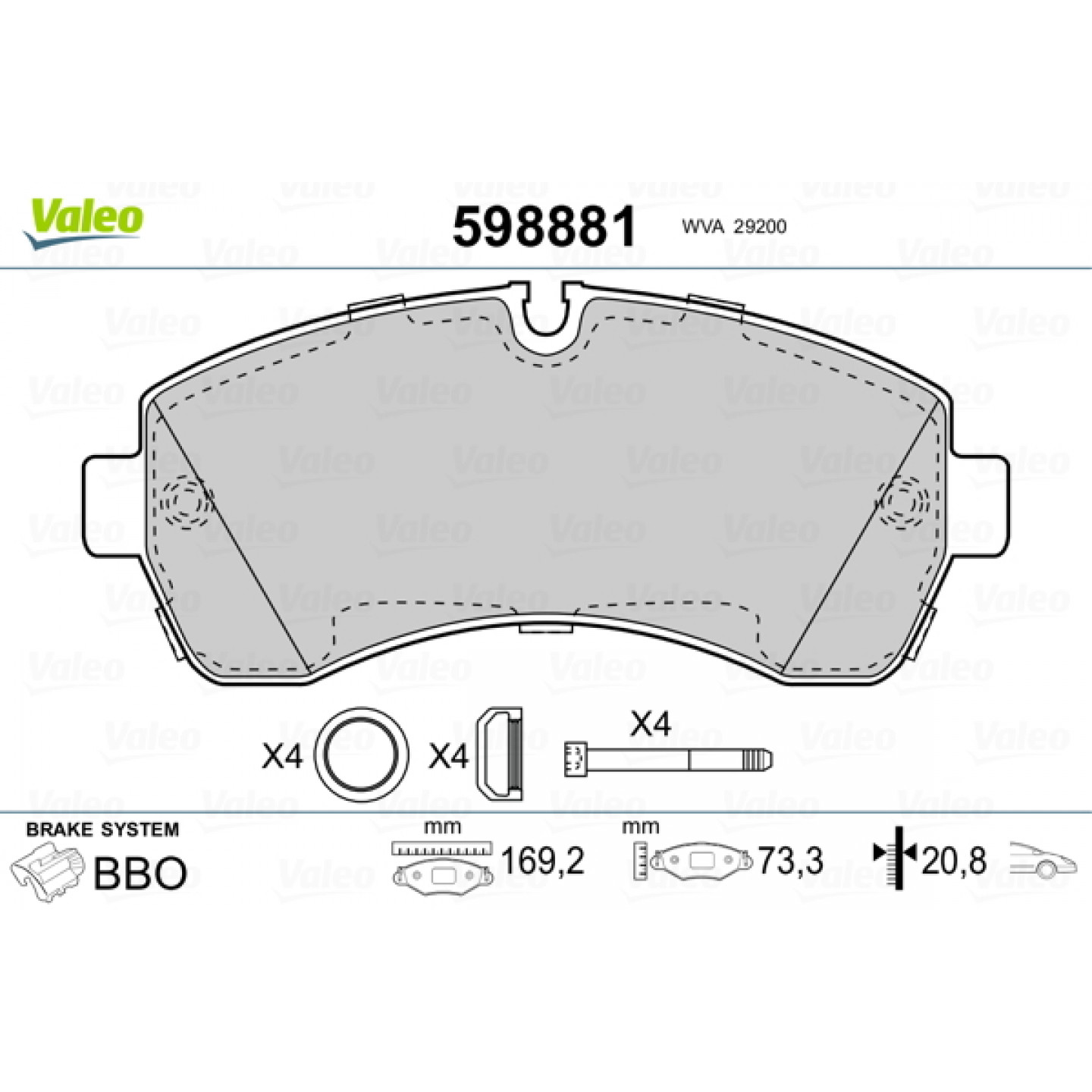 Kit de plaquettes de frein, frein à disque VALEO 598881