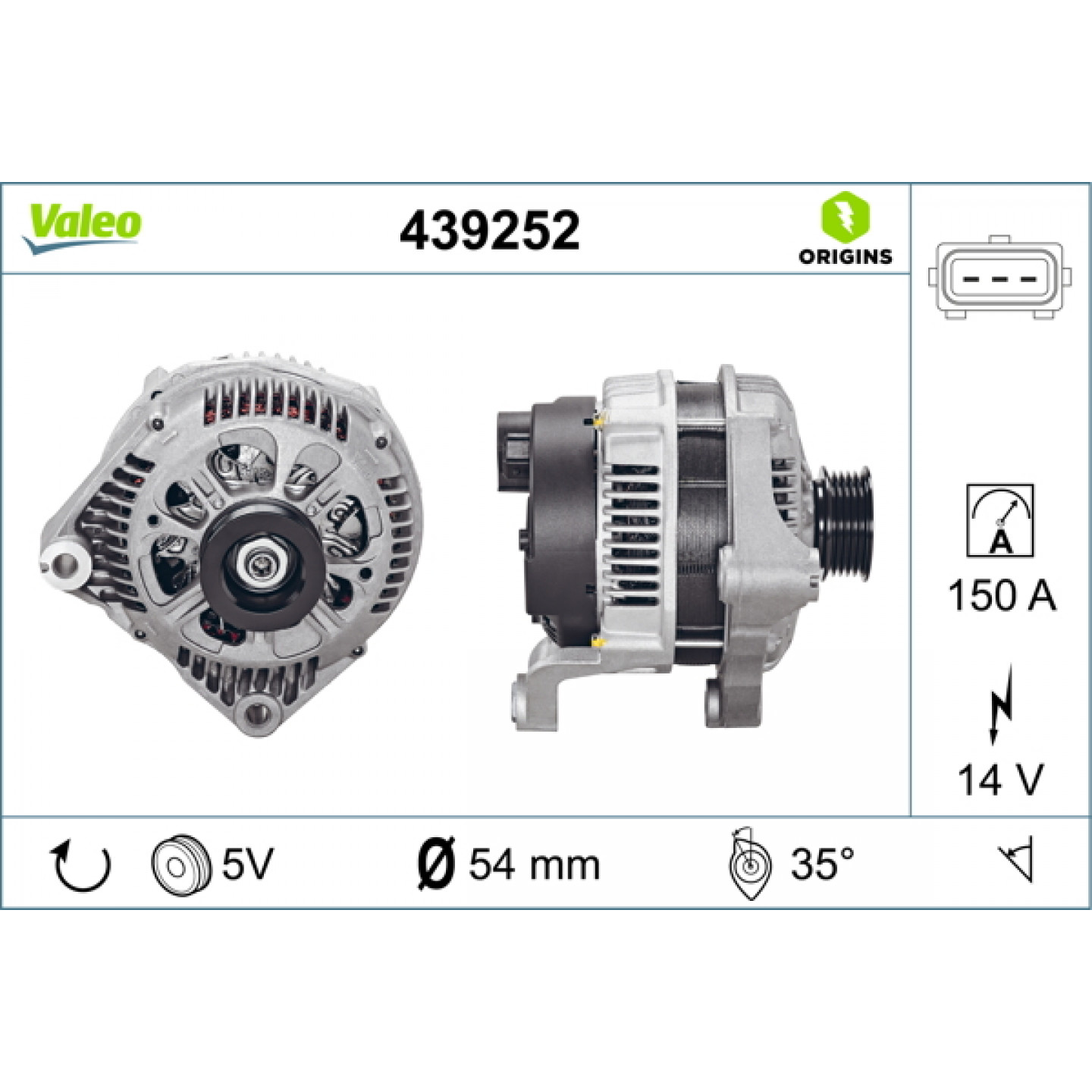 VALEO 200385 Alternatore 14V, 165A, B+, L 40, 56 mm per FORD Tourneo