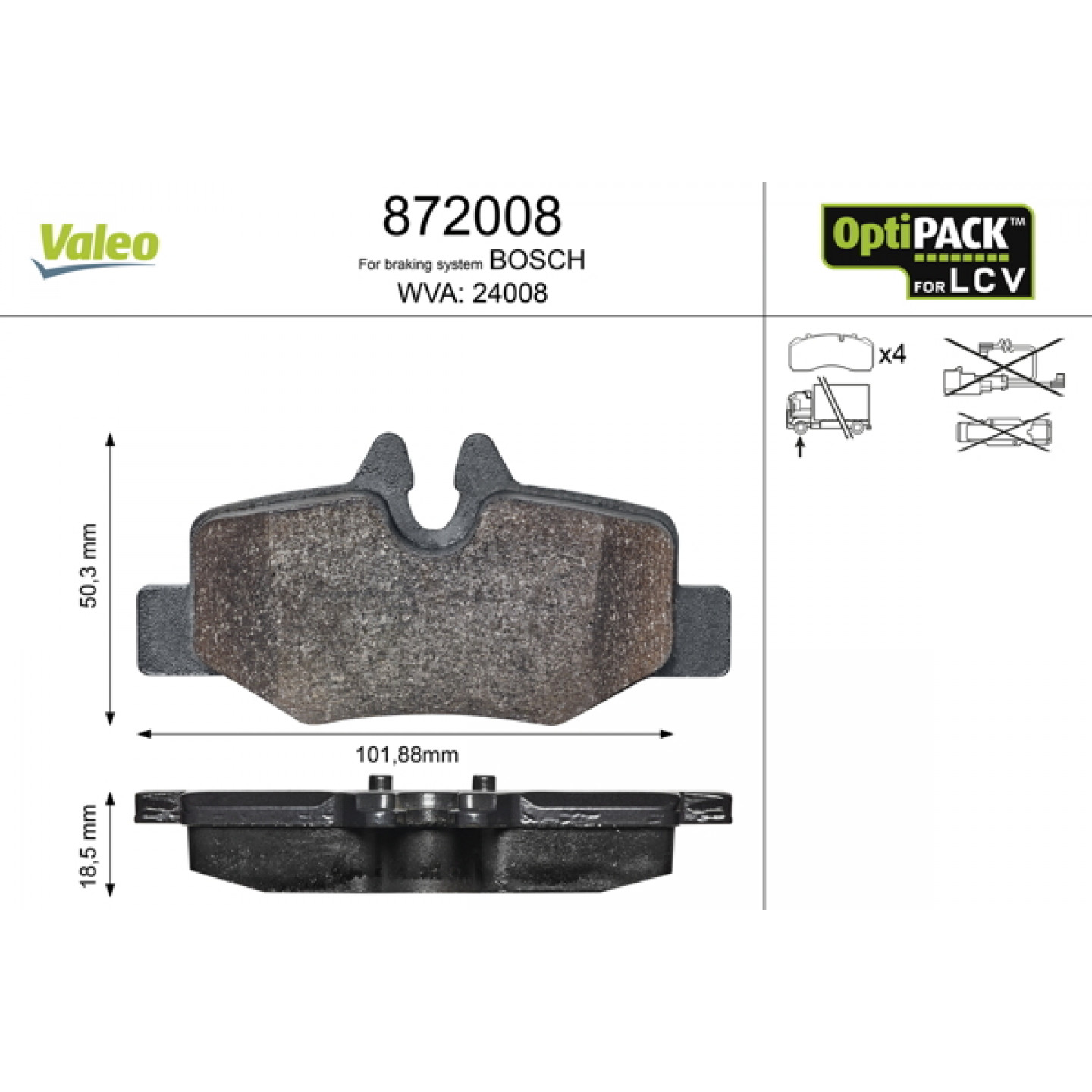 Sada brzdových destiček, kotoučová brzda VALEO 872008