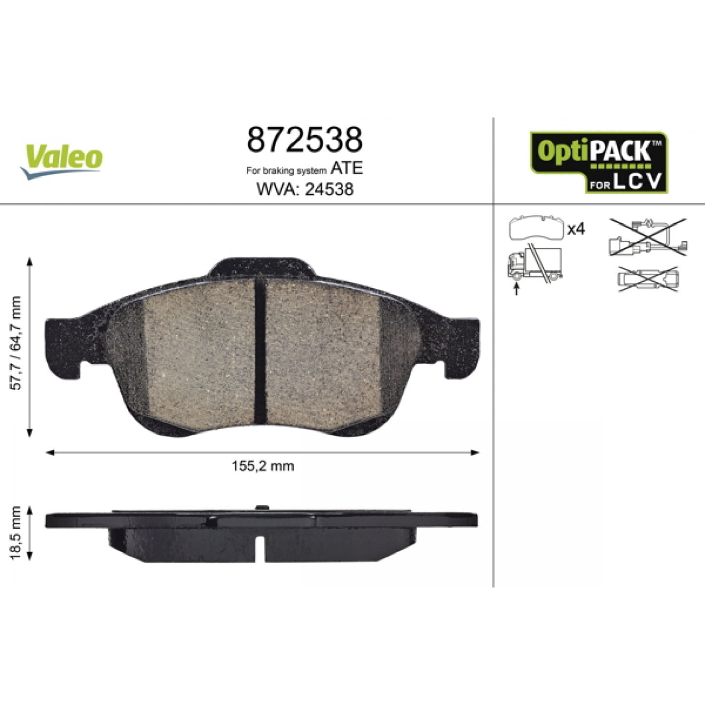 Sada brzdových destiček, kotoučová brzda VALEO 872538