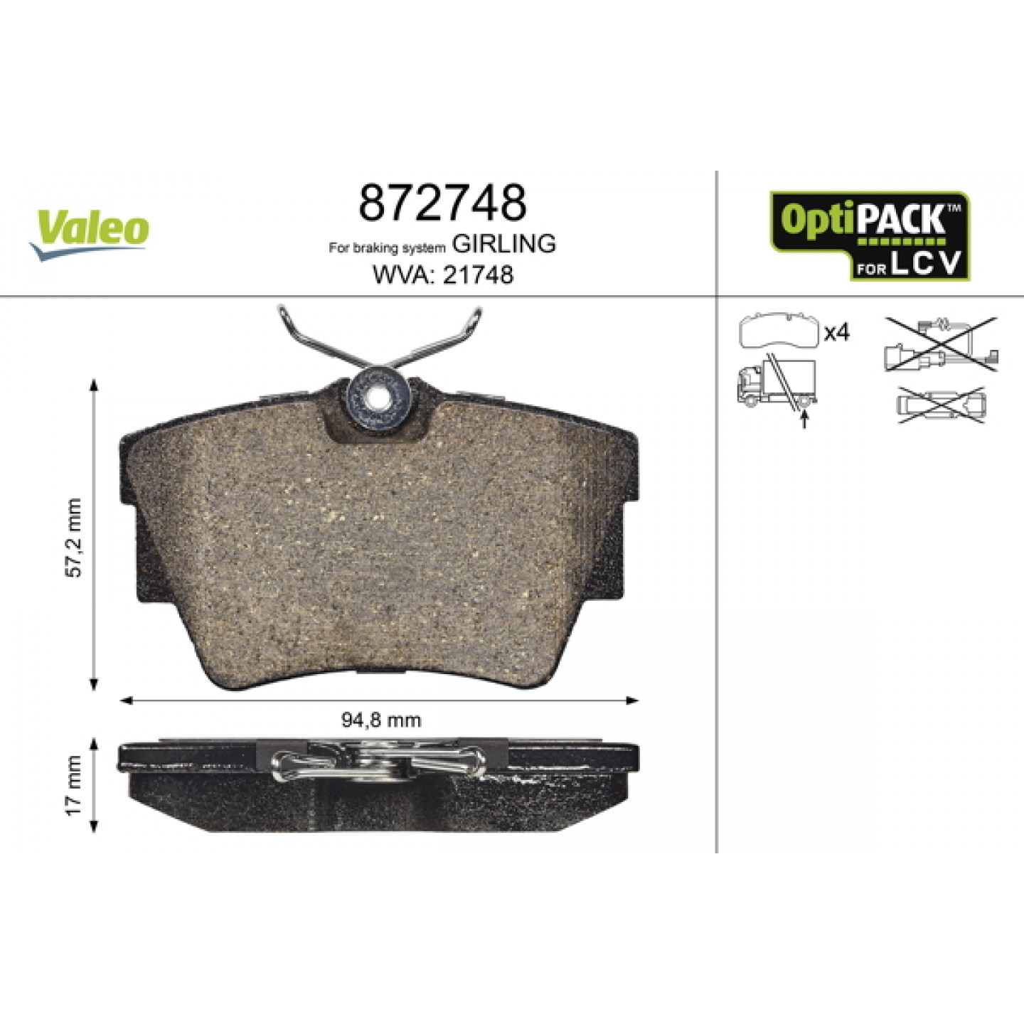 Sada brzdových destiček, kotoučová brzda VALEO 872748