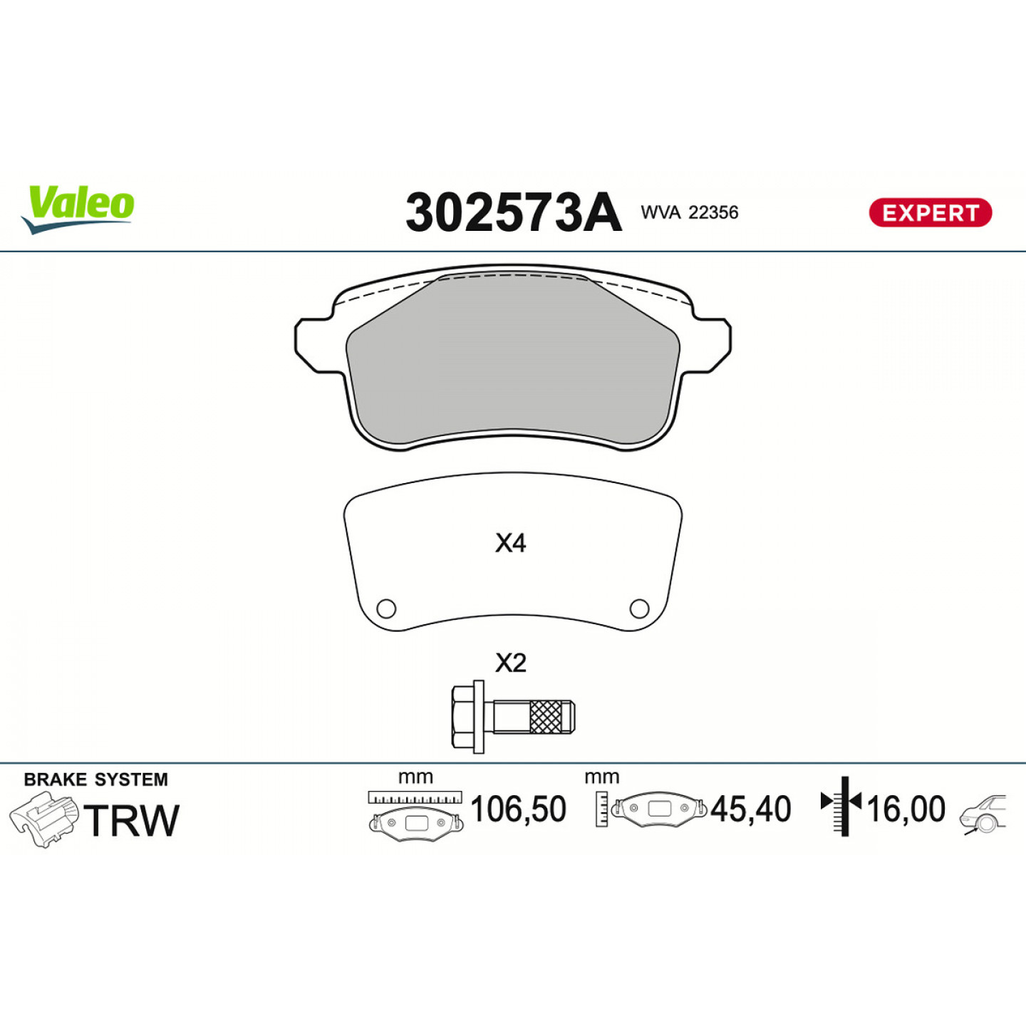 Kit pastiglie freno, Freno a disco VALEO 302573A
