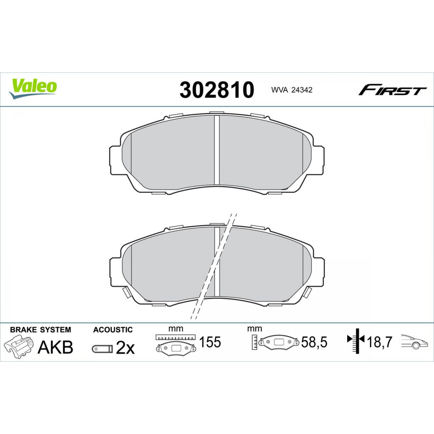Kit de plaquettes de frein, frein à disque VALEO 302810