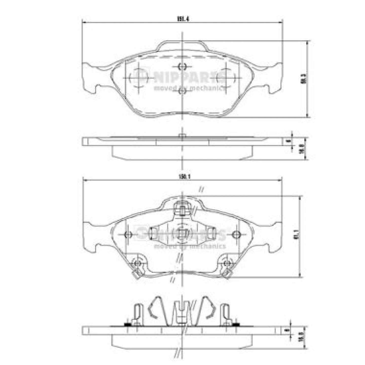Kit de plaquettes de frein, frein à disque NIPPARTS N3602130