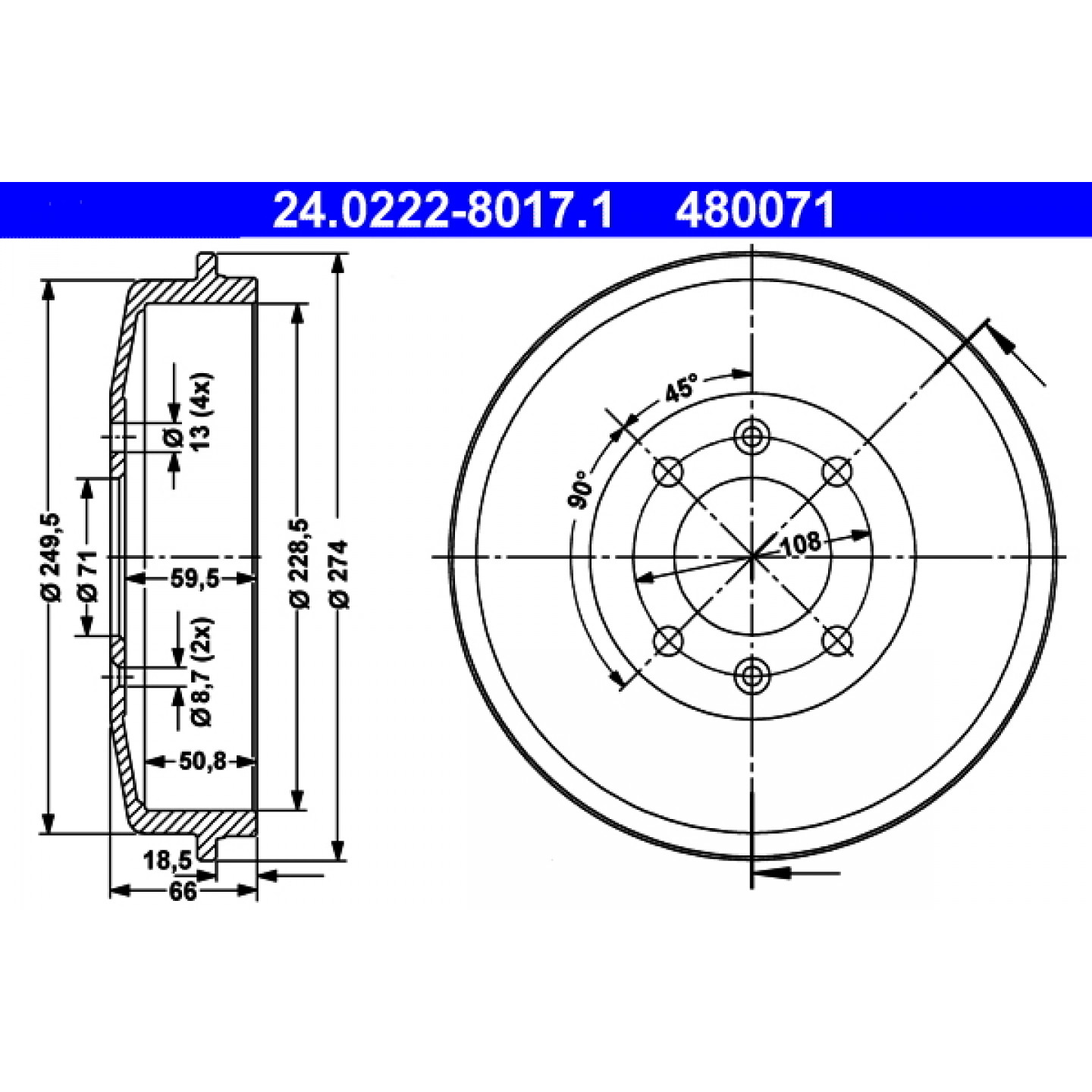Bremstrommel ATE 24.0222-8017.1