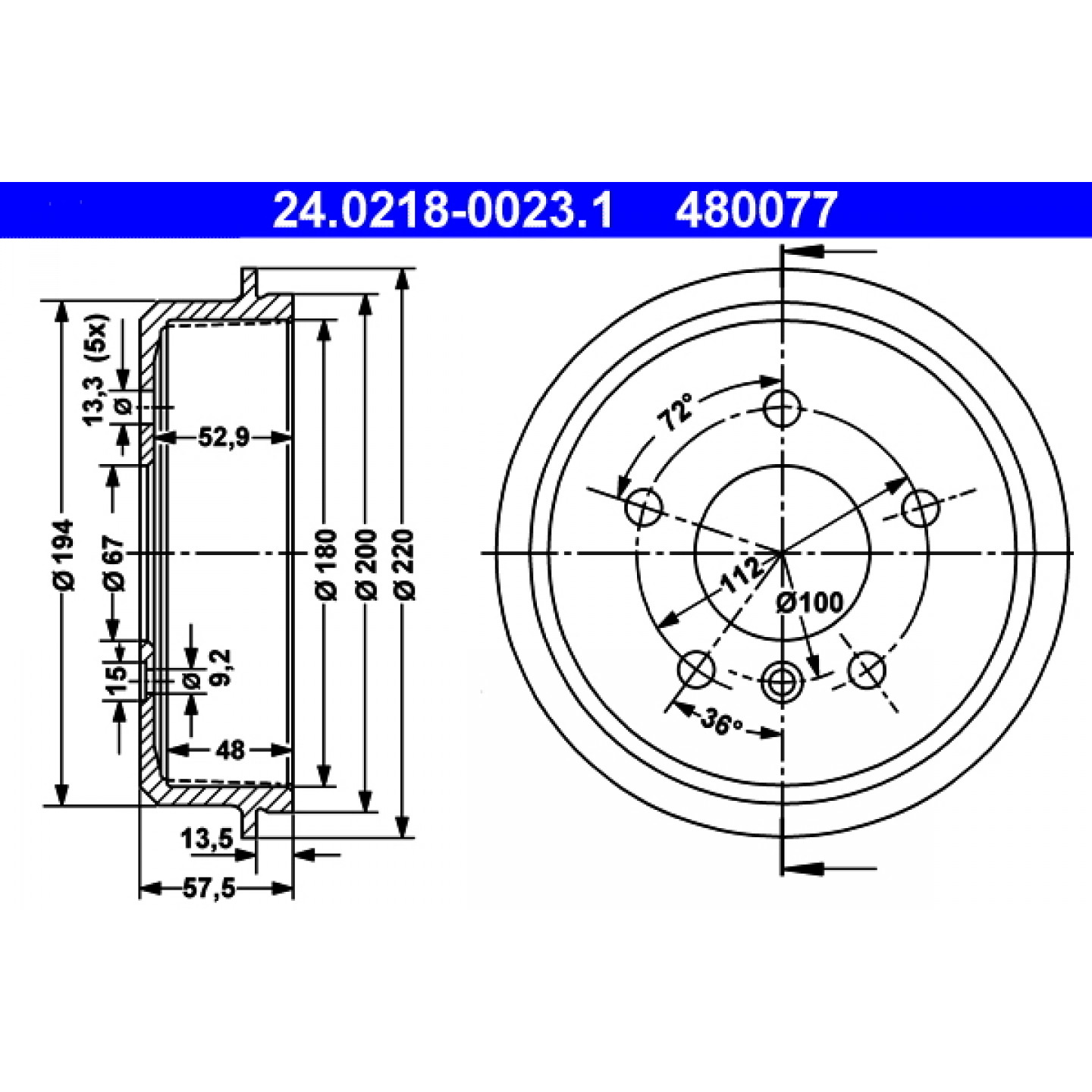 Bremstrommel ATE 24.0218-0023.1