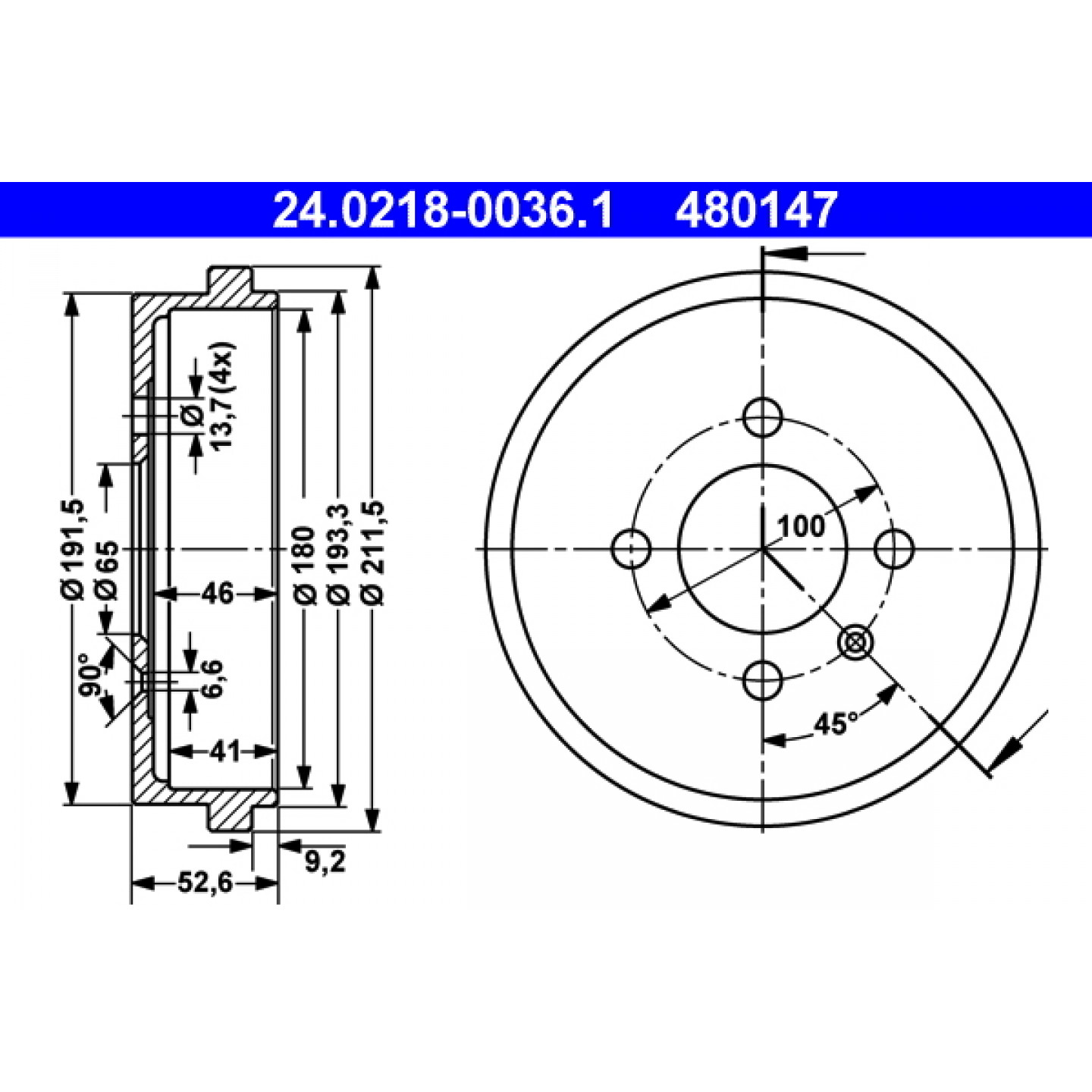 Bremstrommel ATE 24.0218-0036.1